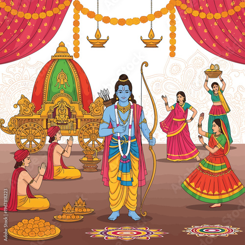 Hindu God Blue Skin Standing Hero.