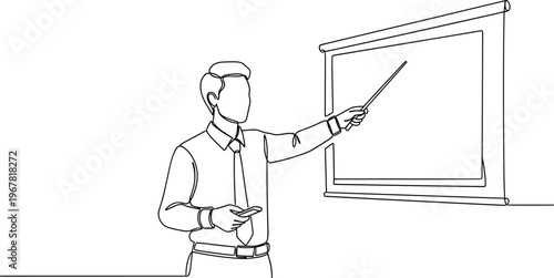 Man pointing at presentation board.