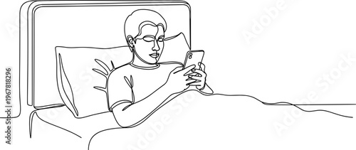 Man lying in bed with smartphone.