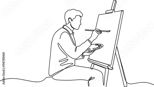 Man painting on an easel.