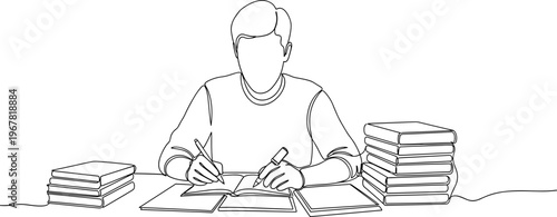 Man sitting at desk writing papers.