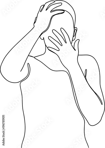 Person covering face with hands stressed.