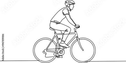 Man Riding a Bicycle Quickly Outdoors.