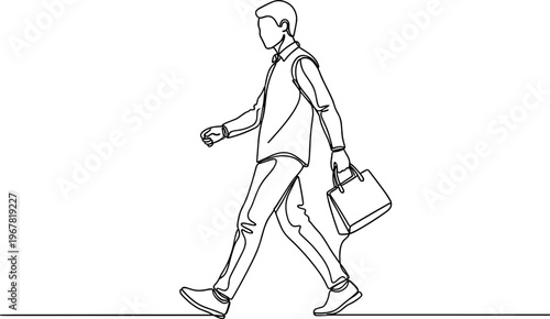 Businessman walking with briefcase and phone.