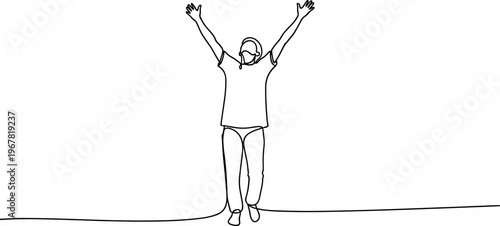 Person Celebrating with Arms Raised High.