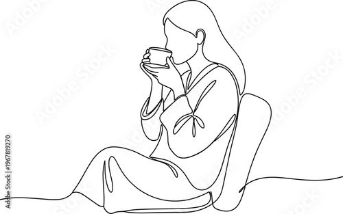 Woman Sitting and Drinking Coffee.