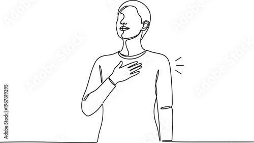 Man with hand on his chest.