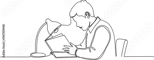 Man Reading Book Sitting Down Alone.