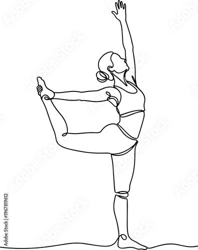 Woman in yoga dancing pose stretching.
