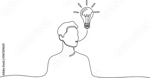 Man with a lightbulb idea concept.