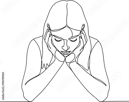 Woman with hands on face stressed.
