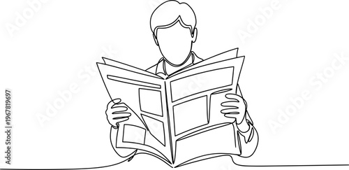 Man reading a newspaper alone.