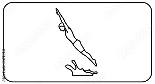 Dynamic line art portraying an athletic individual plunging headfirst into a body of water