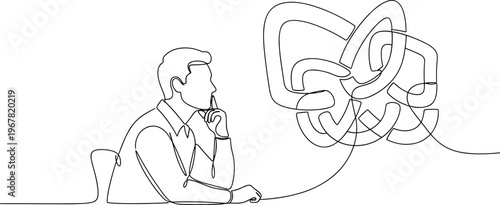 Man thinking with puzzle pieces.