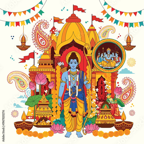 Hindu God Krishna Standing Temple Entrance.