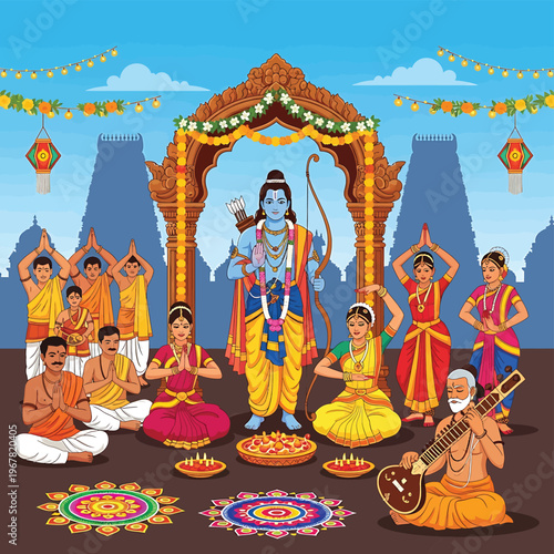 Hindu people celebrate Rama festival together.