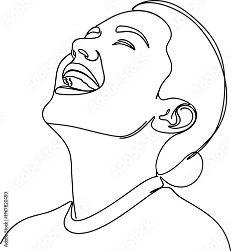 Woman smiling with closed eyes head.