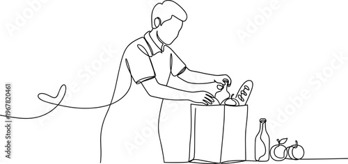 Man opening a cardboard box.