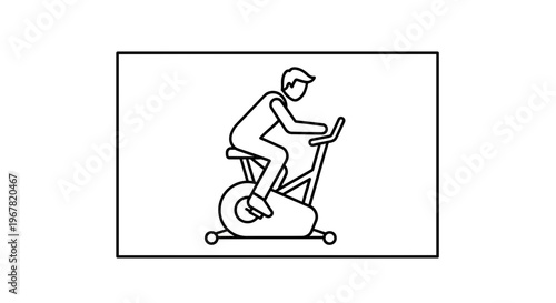 Clean outline illustration of a person engaged in indoor cycling on a stationary exercise bike for