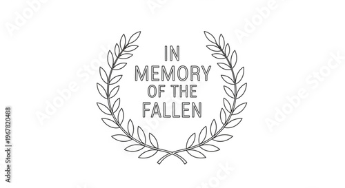 A minimalist vector graphic illustration of a laurel wreath with the words 'In Memory of the Fallen' in a simple, yet elegant design.