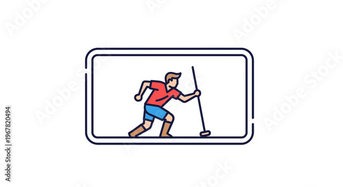 Dynamic flat vector illustration of a sportsman playing polo in an action pose capturing intense