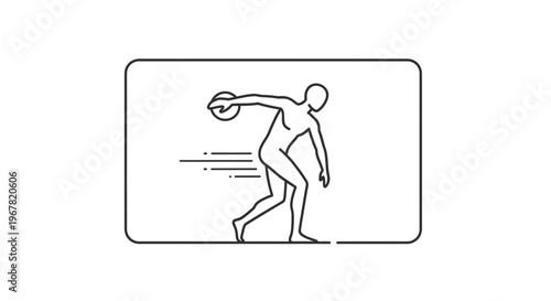 Dynamic line art illustration of a discus thrower in athletic motion, symbolizing power