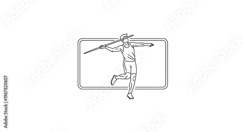 Minimalist line art illustration of a javelin thrower in action during athletic competition
