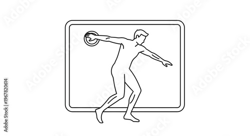 Dynamic outline illustration of an athlete engaged in the powerful discus throwing action