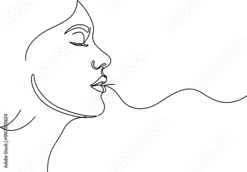 Woman Blowing Smoke Minimalist Line Art.