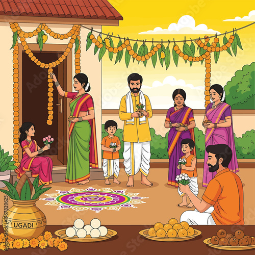 Indian family celebrating traditional festival 2.