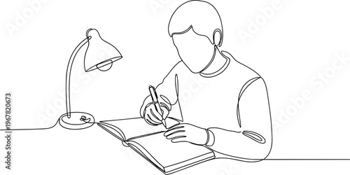 Man writing in a notebook.