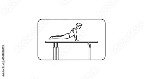 Minimalist illustration of an athlete performing a strength exercise on parallel bars promoting