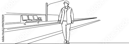 Man Walking on City Street Alone.