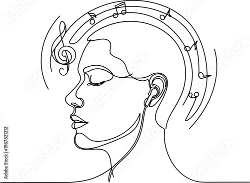 Woman with musical notes on head.