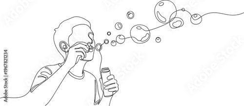 Man Blowing Bubbles With Wand.