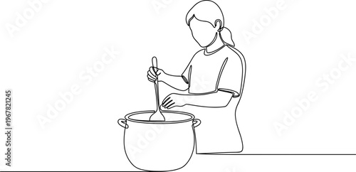 Woman stirring in a large pot.