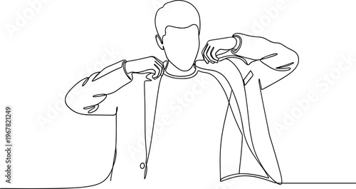 Man putting on his jacket quickly.