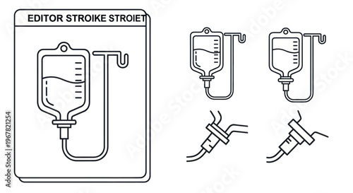 IV Drip Bag Icons Set: Medical Infusion Therapy, Healthcare Equipment, Fluid Drop