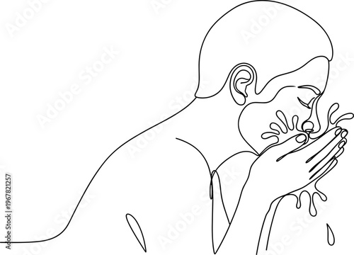 Man washing face with water.