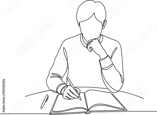Man studying with book and pen.