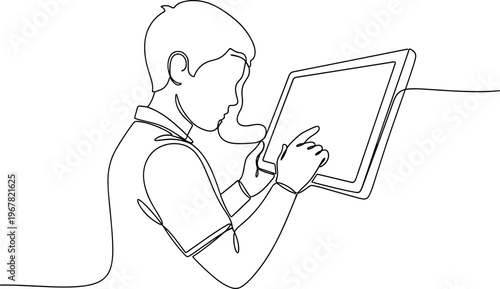 Man looking at a tablet device.