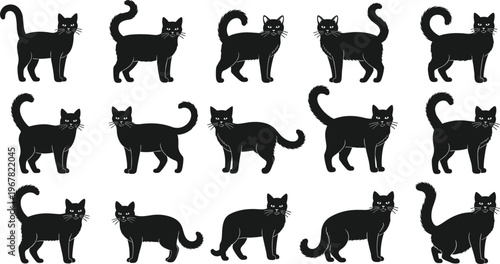 Professional Cat Silhouettes Vector Set Featuring Minimalist Black Kitty and Feline Animals Isolated on White Background for Pet Designs