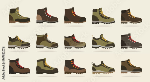 Collection of Hiking Boots, Outdoor Footwear Assortment, Adventure Shoes Set