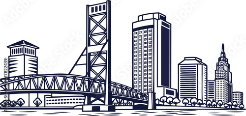 Jacksonville Skyline Vector Poster with Main Street Bridge