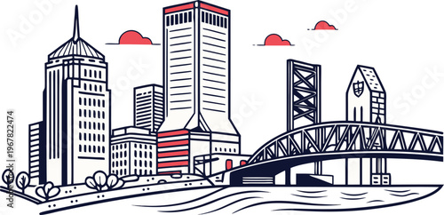 Jacksonville Skyline Vector Poster with Main Street Bridge