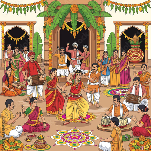 Traditional Indian Women Dancing Together Outdoors.