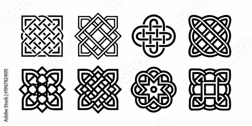 Collection of intricate black and white celtic knotwork designs