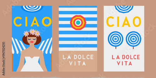Italian themed artwork featuring a woman and abstract geometric designs