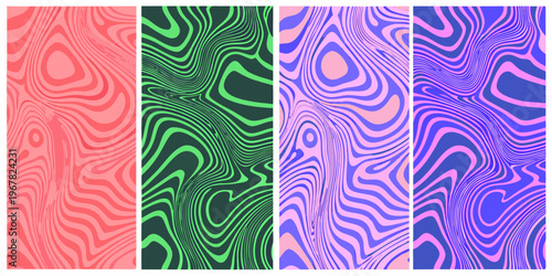 Abstract vertical bands with swirling colorful and psychedelic wave patterns