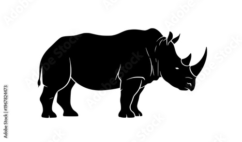 Rhinoceros silhouette side view vector illustration isolated on white background wildlife animal